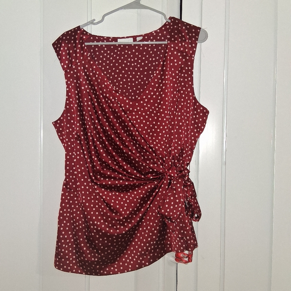New York & Company Polka Dot Sleeveless Blouse - Burgundy